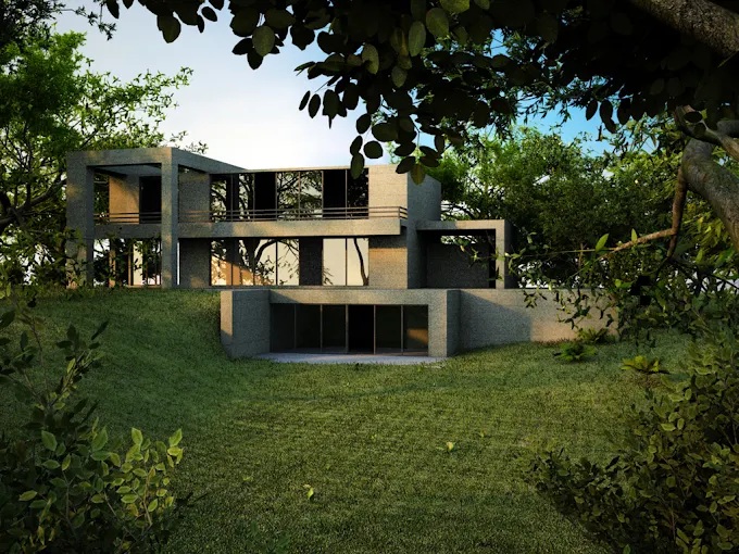 Render de casa moderna en entorno natural