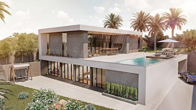 Render de casa residencial con piscina