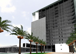 Render de edificio corporativo con palmeras